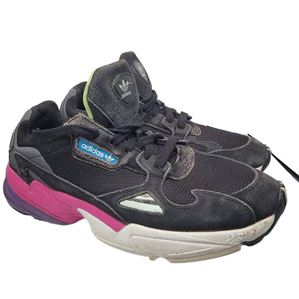 Adidas Originals Womens 8 Falcon Black Purple Pink Casual Walking Shoes - CG6219